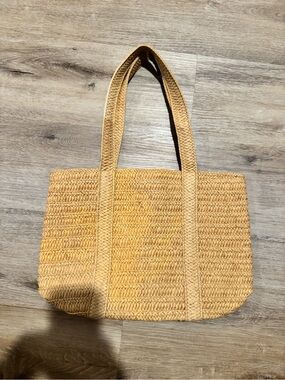 Draper James Natural Straw Tote with Navy Lining